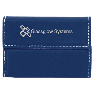 3 3/4" x 2 3/4" Blue/Silver Engraved Faux Leather Hard Business Card Holder