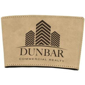 3" Light Brown Engraved Faux Leather Mug Sleeve