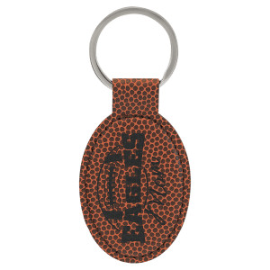 3" x 1 3/4" Football Engraved Faux Leather Oval Keychain