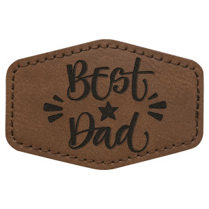 3" x 2" Hex Dark Brown Engraved Faux Leather Patch with Adhesive