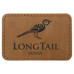 3" x 2" Medium Brown Premier Engraved Faux Leather Rectangle Patch with Kota Pro Adhesive - Creekside Collection