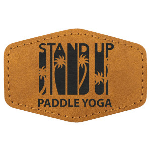 3" x 2" Light Brown Premier Engraved Faux Leather Hex Patch with Kota Pro Adhesive- Creekside Collection