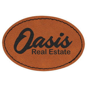 3" x 2" Oval Rawhide Engraved Faux Leather Patch with Adhesive