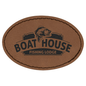 3" x 2" Oval Dark Brown Engraved Faux Leather Patch with Adhesive