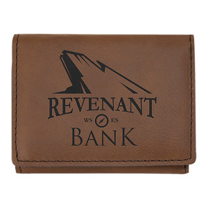 3" x 4" Dark Brown Engraved Faux Leather Trifold Wallet