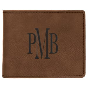4 1/2" x 3 1/2" Dark Brown Engraved Faux Leather Bifold Wallet