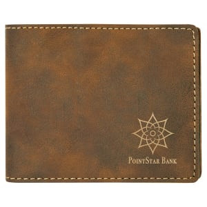 4 1/2" x 3 1/2" Rustic/Gold Engraved Faux Leather Bifold Wallet