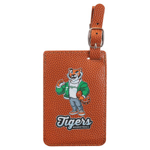 4 1/4" x 2 3/4" Basketball Engraved Faux Leather Luggage Tag