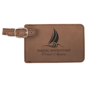 4 1/4" x 2 3/4" Dark Brown Engraved Faux Leather Luggage Tag
