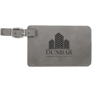 4 1/4" x 2 3/4" Gray Engraved Faux Leather Luggage Tag