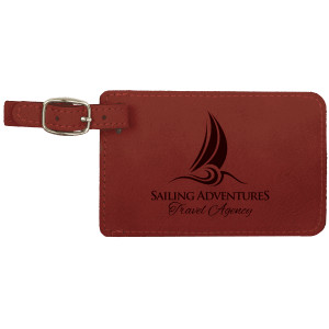 4 1/4" x 2 3/4" Rose Engraved Faux Leather Luggage Tag
