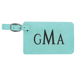 4 1/4" x 2 3/4" Teal Engraved Faux Leather Luggage Tag