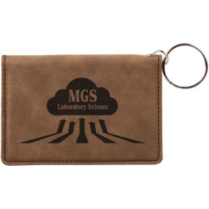 4 1/4" x 3" Dark Brown Engraved Faux Leather Keychain ID Holder