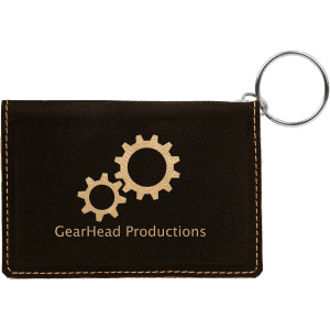 4 1/4" x 3" Black/Gold Engraved Faux Leather Keychain ID Holder