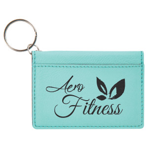4 1/4" x 3" Teal Engraved Faux Leather Keychain ID Holder
