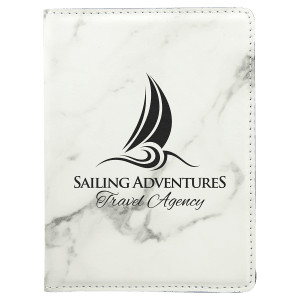 4 1/4" x 5 1/2" White Marble Engraved Faux Leather Passport Holder