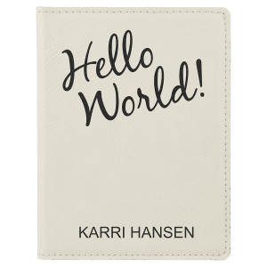 4 1/4" x 5 1/2" White Engraved Faux Leather Passport Holder
