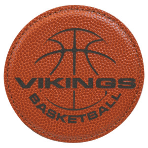 4" Round Basketball Engraved Faux Leather Coaster