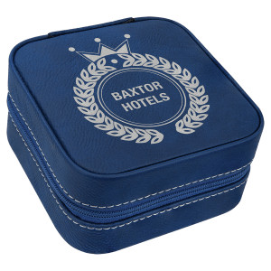4" X 4" Blue/Silver Leatherette Travel Jewelry Box with Tan Lining