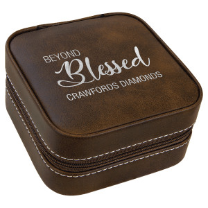 4" X 4" Rustic/Silver Leatherette Travel Jewelry Box with Tan Lining