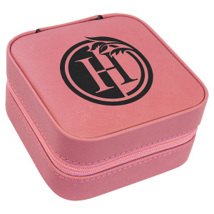 4" X 4" Pink Engraved Faux Leather Travel Jewelry Box with Tan Lining