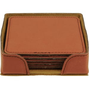 4" x 4" Rawhide Square Engraved Faux Leather 6-Coaster Set