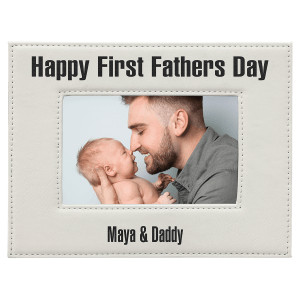 4" x 6" White Engraved Faux Leather Photo Frame