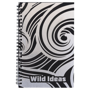 5 1/2" x 8 1/2" Black Lazerburst Spiral Notebook-Lasers to Silver