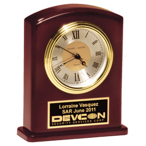 5 1/4" x 6 3/4" High Gloss Rosewood Finish Clock, Diamond Spun Dial, 3 HandMovement with Black Plate