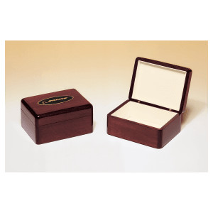 5 5/8" x 4 3/8" Rosewood Piano Finish Jewelry Box with Beige Felt Lining and Custom Engraved Black Brass Plate