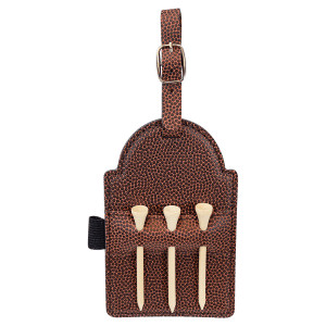 5" x 3 1/4" Football Engraved Faux Leather Golf Bag Tag with 3 Wooden Tees