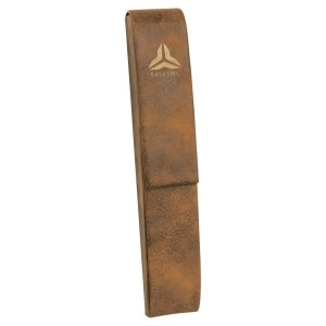 6 1/2" x 1" Rustic/Gold Engraved Faux Leather Single Pen Case