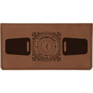 6 3/4" x 3 1/2" Dark Brown Engraved Faux Leather Checkbook Cover