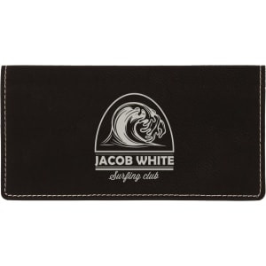 6 3/4" x 3 1/2" Black/Silver Engraved Faux Leather Checkbook Cover