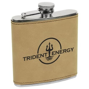 6 oz. Light Brown Engraved Faux Leather Stainless Steel Flask