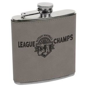 6 oz. Gray Engraved Faux Leather Stainless Steel Flask