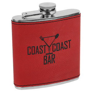 6 oz. Red Engraved Faux Leather Stainless Steel Flask