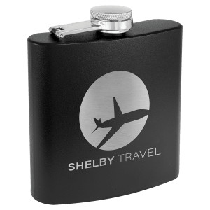 6 oz. Matte Black Powder Coated Custom Engraved Stainless Steel Flask