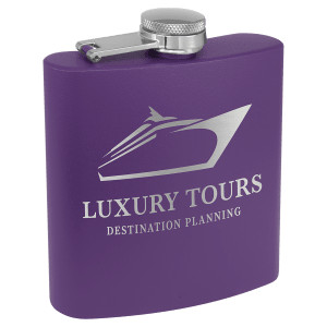 6 oz. Matte Purple Powder Coated Custom Engraved Stainless Steel Flask