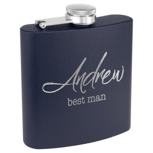 6 oz. Matte Navy Blue Powder Coated Custom Engraved Stainless Steel Flask