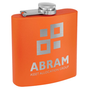 6 oz. Matte Orange Powder Coated Custom Engraved Stainless Steel Flask