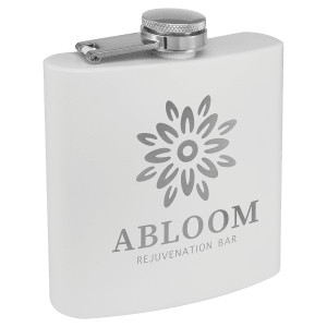 6 oz. Matte White Powder Coated Custom Engraved Stainless Steel Flask