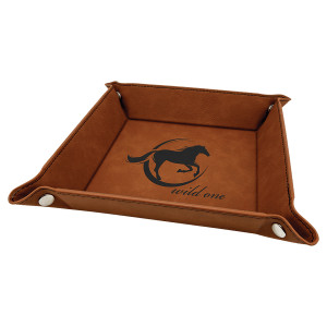6" x 6" Rawhide Engraved Faux Leather Snap Up Tray with Silver Snaps