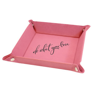 6" x 6" Pink Engraved Faux Leather Snap Up Tray with Silver Snaps