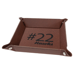 6" x 6" Football Engraved Faux Leather Snap Up Tray with Silver Snaps