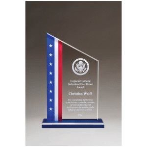 6 3/4" x 10 3/4" Zenith Series Acrylic with American Flag Design, Blue Mirror Top Base