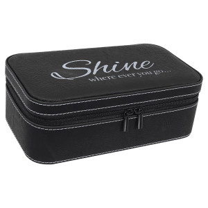 7 1/2" X 4 1/2" Black/Silver Engraved Faux Leather Jewelry Box