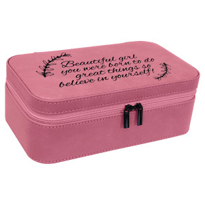 7 1/2" X 4 1/2" Pink Engraved Faux Leather Jewelry Box