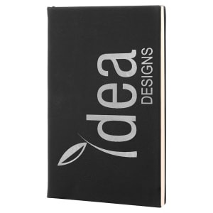 5 1/4" x 8 1/4" Black/Silver Engraved Faux Leather Journal with Lined Notepad
