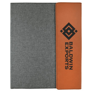 9 1/2" x 12" Rawhide Engraved Faux Leather / Gray Canvas Portfolio with Notepad